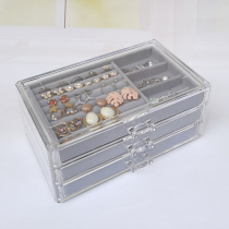  Three-drawer cosmetics storage box Jewelry necklace finishing box Earrings ring display rack Flannel tray storage box