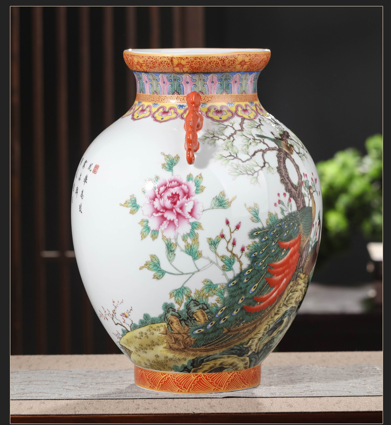 Archaize peacock ceramic vase furnishing articles living room flower arranging Chinese TV ark, rich ancient frame decorative porcelain decoration