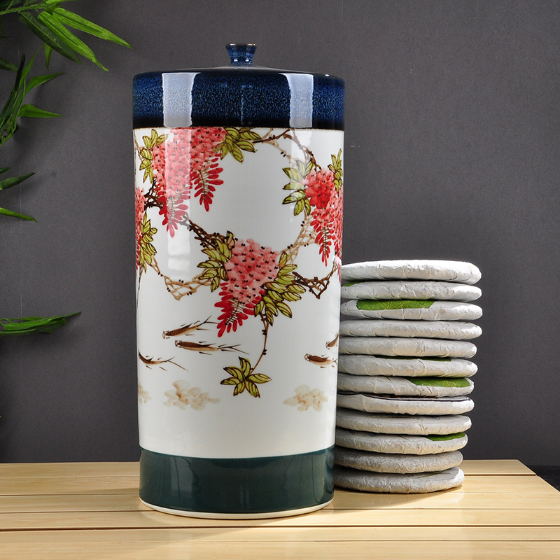 Jingdezhen large store tea cake, the seventh, peulthai the puer tea caddy fixings cylinder full manual sealing up POTS ceramic tea set