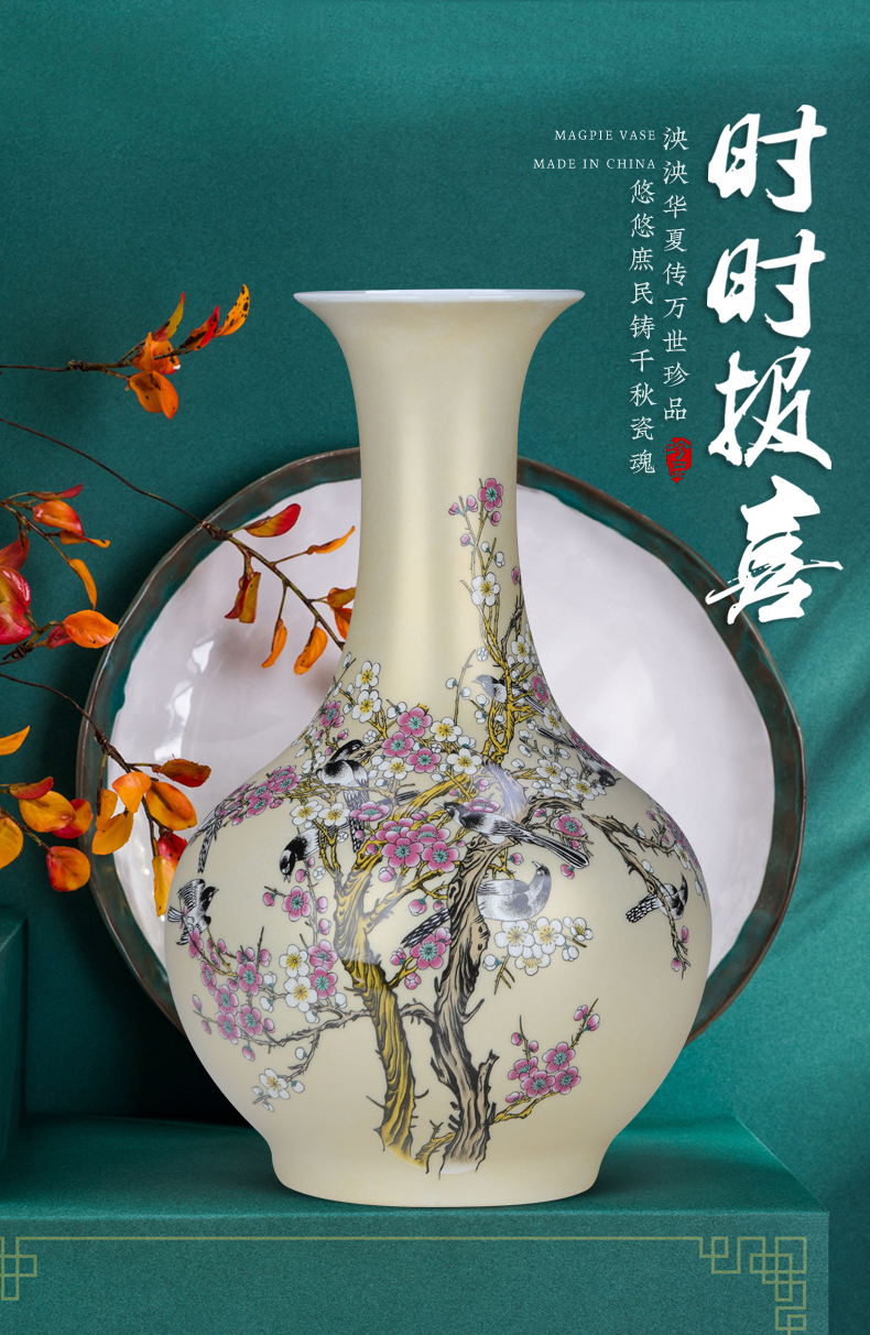 Jingdezhen ceramic powder enamel Chinese vase is placed a large sitting room bedroom rich ancient frame flower arranging porcelain decoration