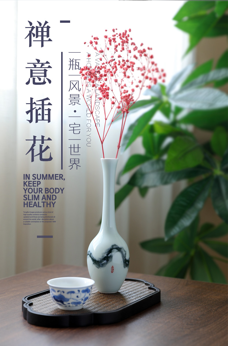Bluish white single mini floret bottle ceramic furnishing articles desktop sitting room of Chinese style restoring ancient ways is I and contracted zen flower arrangement