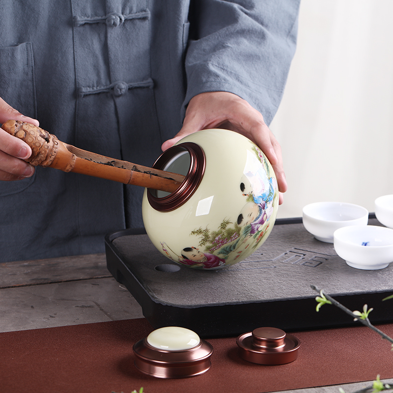 Jingdezhen ceramic sealed as cans of restoring ancient ways of household creative caddy fixings trumpet tea POTS portable caddy fixings