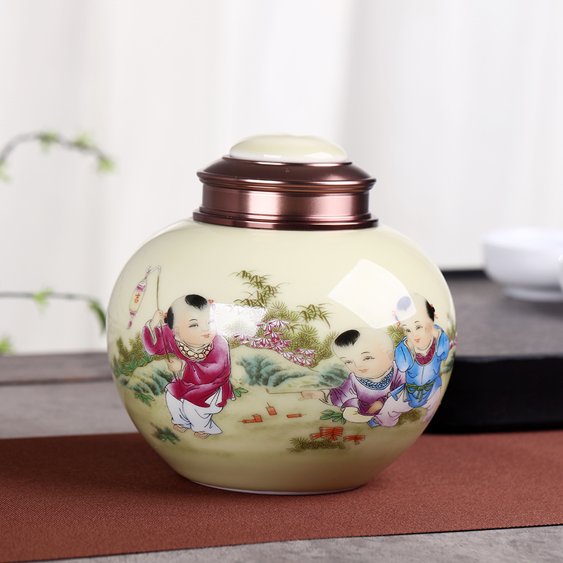 Jingdezhen ceramic sealed as cans of restoring ancient ways of household creative caddy fixings trumpet tea POTS portable caddy fixings