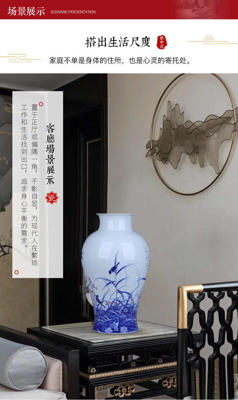 Jingdezhen ceramics by hand the draw reed bird blue and white porcelain vases, furnishing articles be born large flower arrangement sitting room decoration