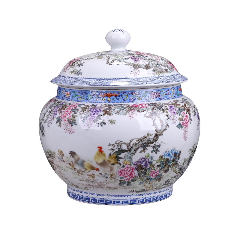 Restoring ancient ways of jingdezhen ceramics colored enamel porcelain pot caddy fixings furnishing articles with the cover of the big storage tank household utensils