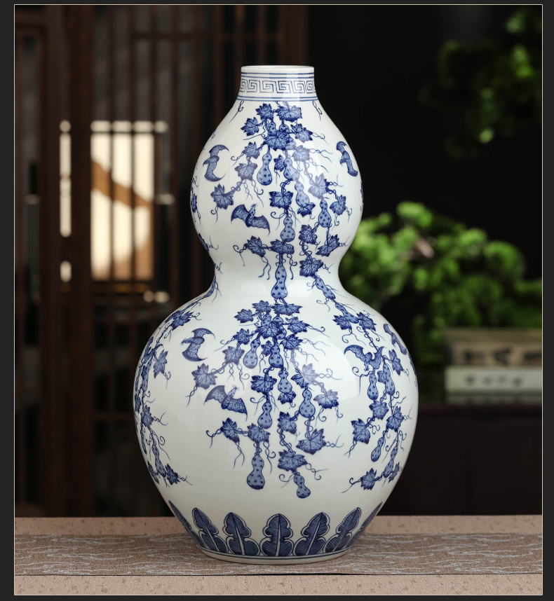 Archaize of jingdezhen chinaware bottle gourd furnishing articles hand - made large blue and white porcelain is the sitting room porch town house feng shui