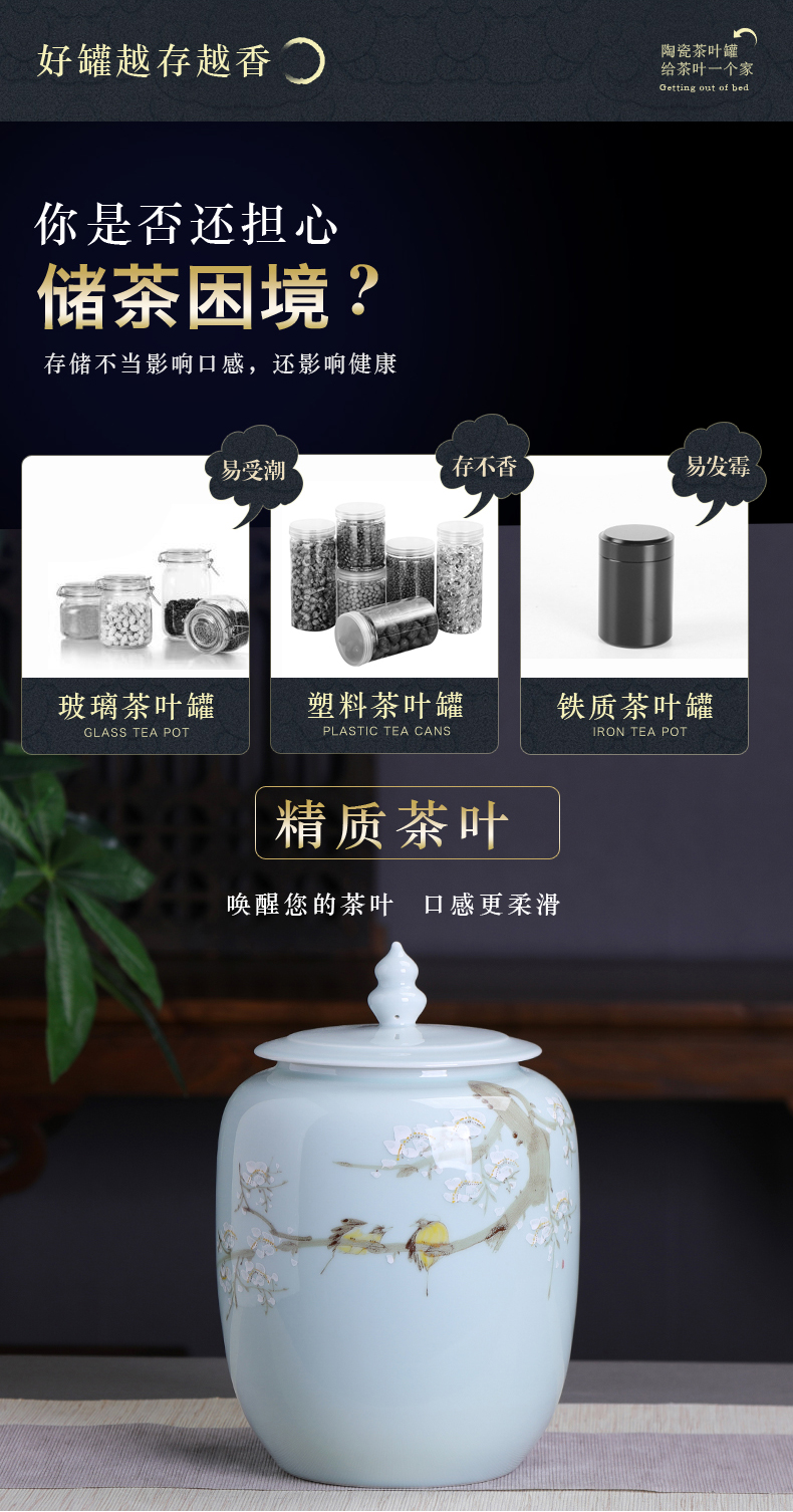 Chinese style tea pot ceramic furnishing articles with cover seal pot moistureproof large capacity domestic large loose tea storage tanks