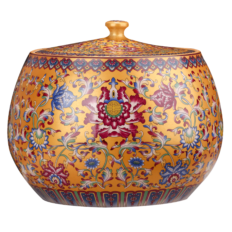 Jingdezhen ceramic colored enamel seven cakes tea pot with cover large household pu 'er tea storage tanks