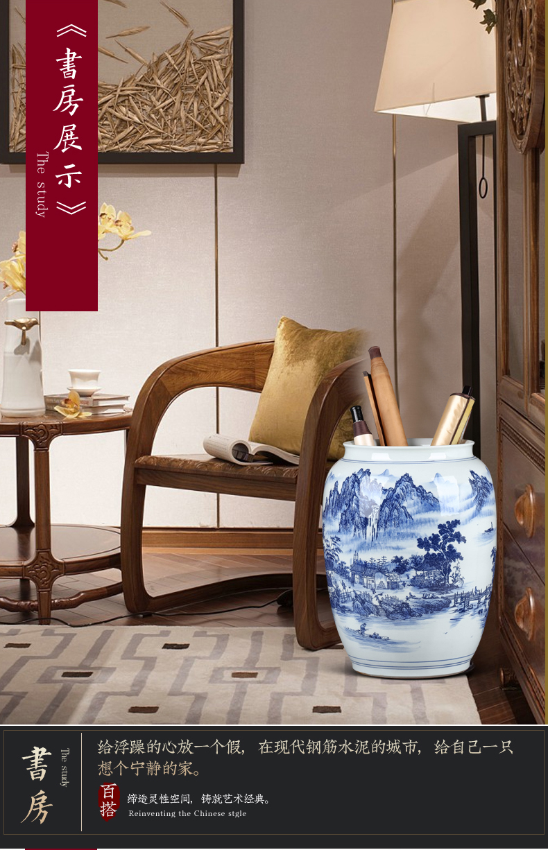 Jingdezhen fat white gourd ceramic vase painting and calligraphy scrolls cylinder calligraphy and painting the receive a bottle of China king fall to the ground