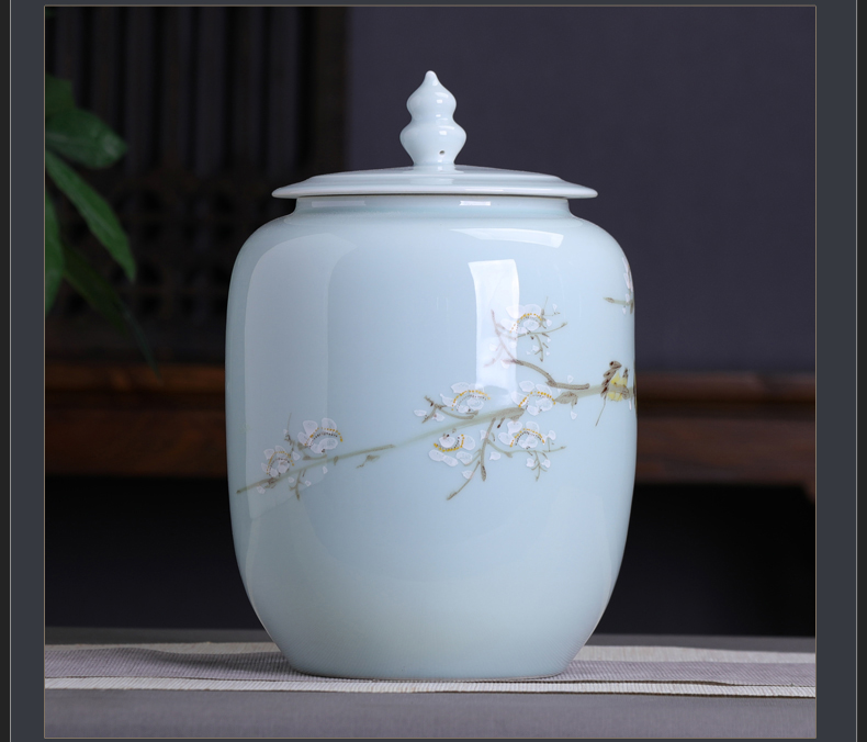 Chinese style tea pot ceramic furnishing articles with cover seal pot moistureproof large capacity domestic large loose tea storage tanks