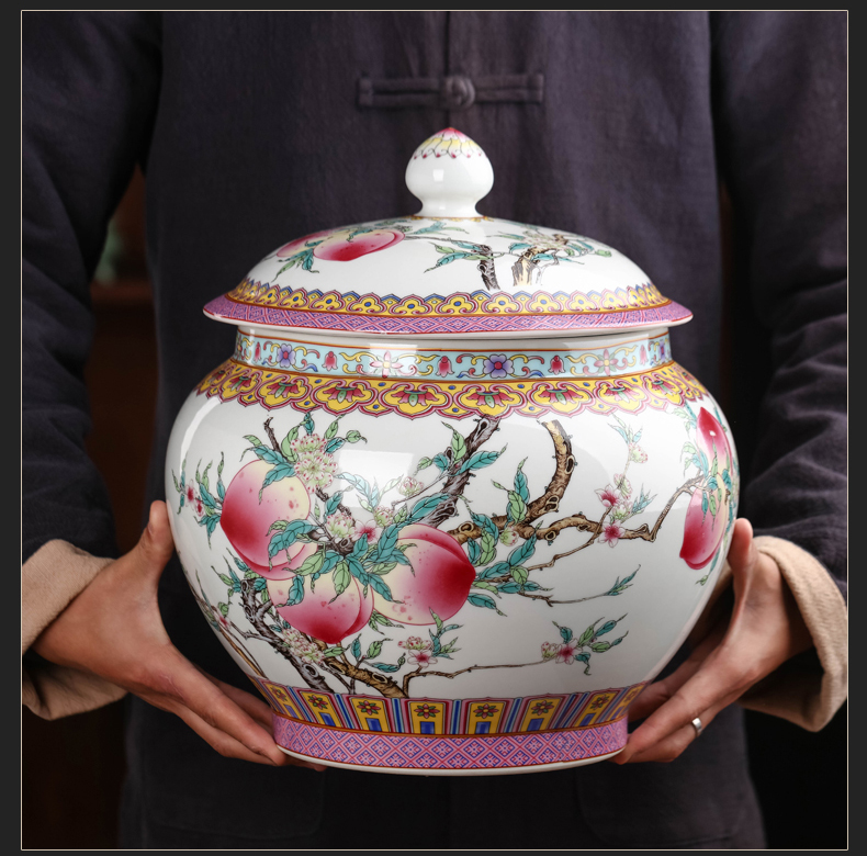 Jingdezhen ceramic colored enamel caddy fixings with cover seal pot large domestic large capacity puer tea cake storage tanks