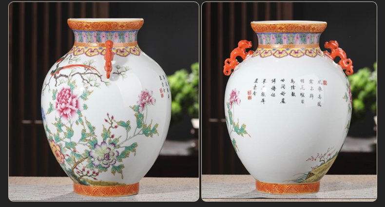 Archaize peacock ceramic vase furnishing articles living room flower arranging Chinese TV ark, rich ancient frame decorative porcelain decoration