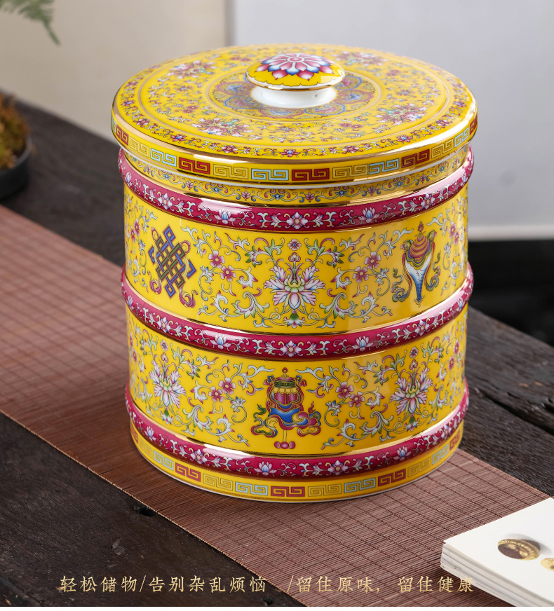 Seven loaves colored enamel tea caddy fixings waking device seal pot domestic large - sized ceramic tea boxes large capacity
