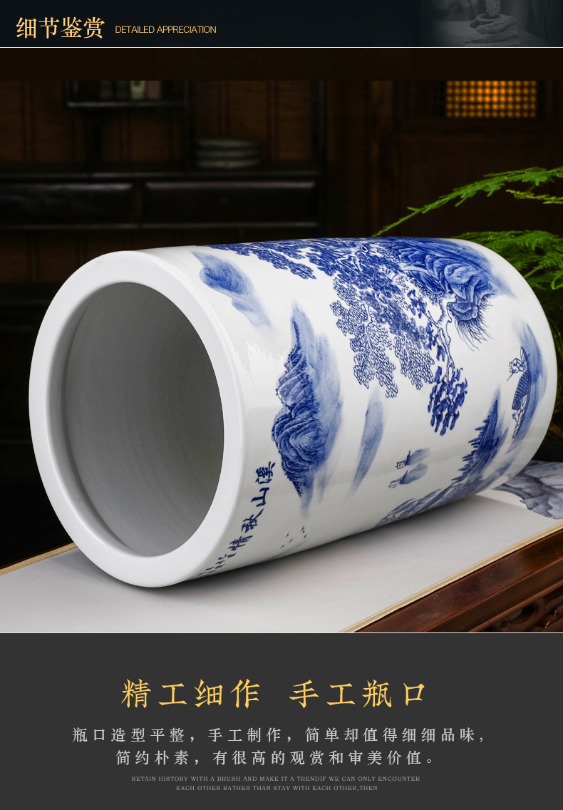 Jingdezhen porcelain and ceramic painting and calligraphy cylinder quiver sitting room adornment furnishing articles study calligraphy and painting scroll cylinder receive a barrel