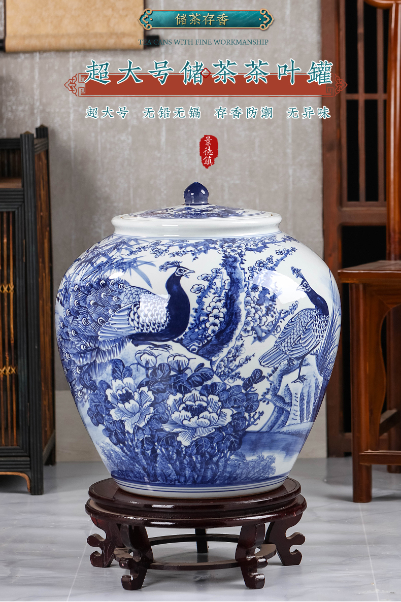 Jingdezhen blue and white porcelain tea pot size 40 heavy bread ceramic pot 10 jins puer tea pot of large capacity giant