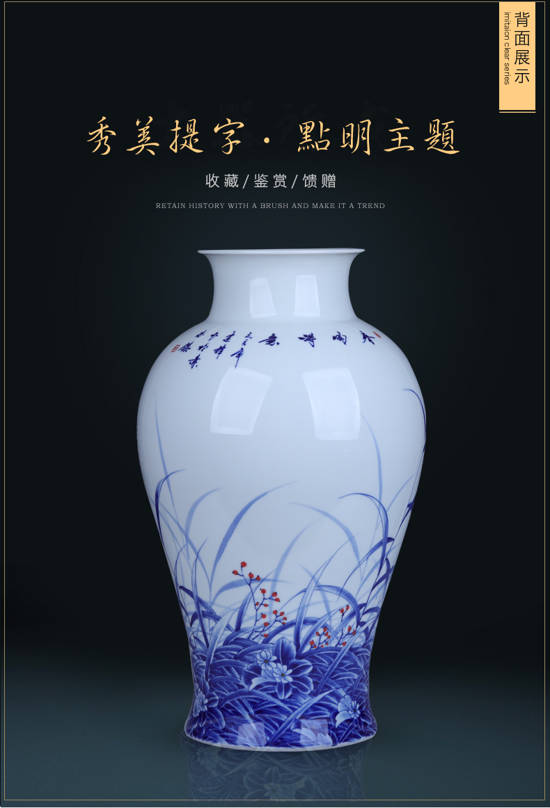 Jingdezhen ceramics by hand the draw reed bird blue and white porcelain vases, furnishing articles be born large flower arrangement sitting room decoration