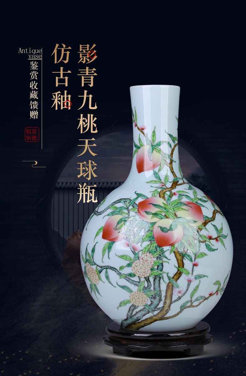 Jingdezhen antique hand - made nine peach ceramic vase is placed flowers, dried flowers, flower implement large sitting room office