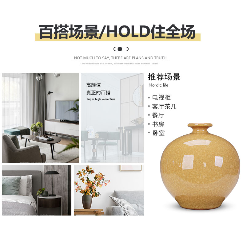 Jingdezhen ceramics minimalist vase is placed adorn article sitting room ball bottle pomegranate yellow bottle creative decoration flower arrangement