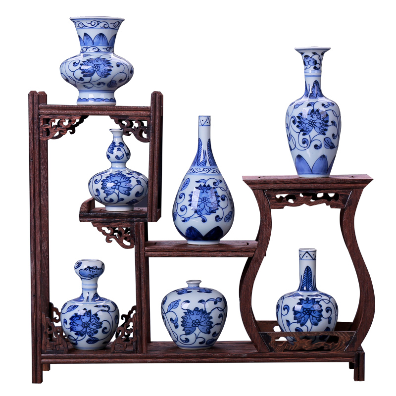 Hand - made mini flower vase of blue and white porcelain of jingdezhen ceramics home rich ancient frame furnishing articles classic Chinese style living room