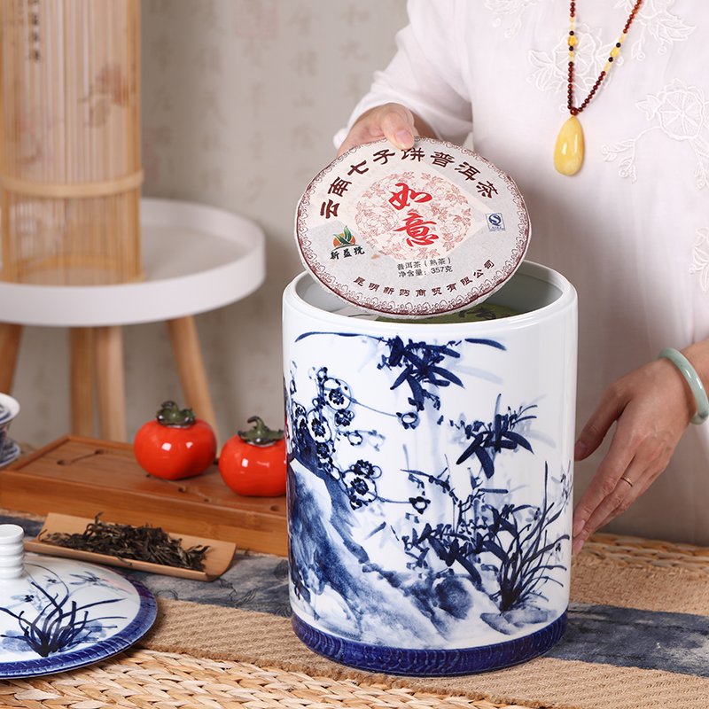 Hand - made ceramic caddy fixings storage POTS sealed as cans puer tea box of jingdezhen large household put tea POTS