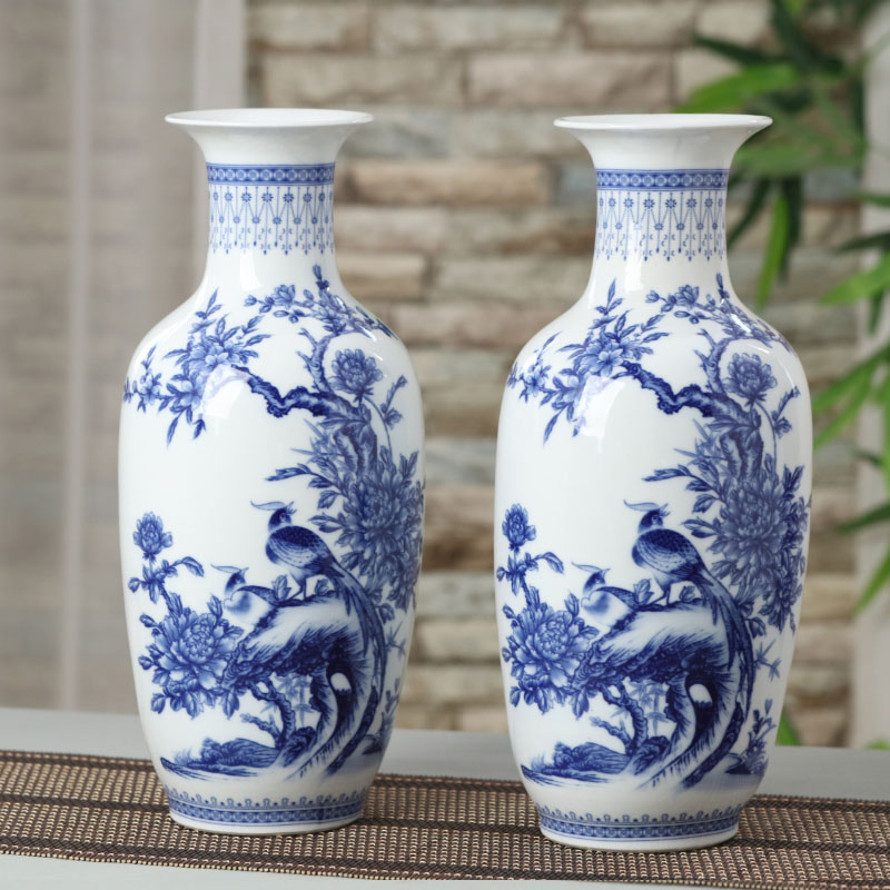 Jingdezhen blue and white porcelain ceramic vase large shan bottle home furnishing articles sitting room put dry flower lucky bamboo porcelain arts and crafts