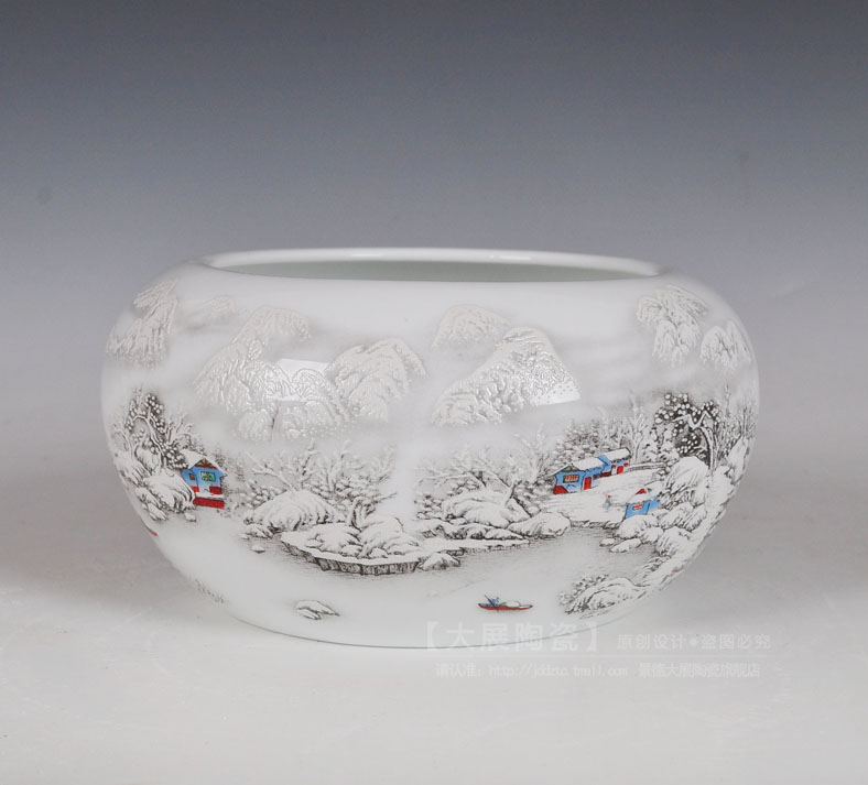 Exhibition of jingdezhen ceramic fish cylinder furnishing articles desktop decoration small household act the role ofing is tasted study writing brush washer refers to basin