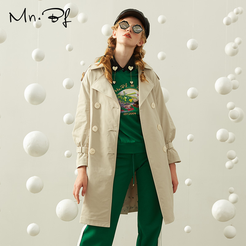 ManoBifi mùa xuân 2020 phụ nữ thời trang Mid-Chiều dài eo Winder dài tay Loose Casual Jacket