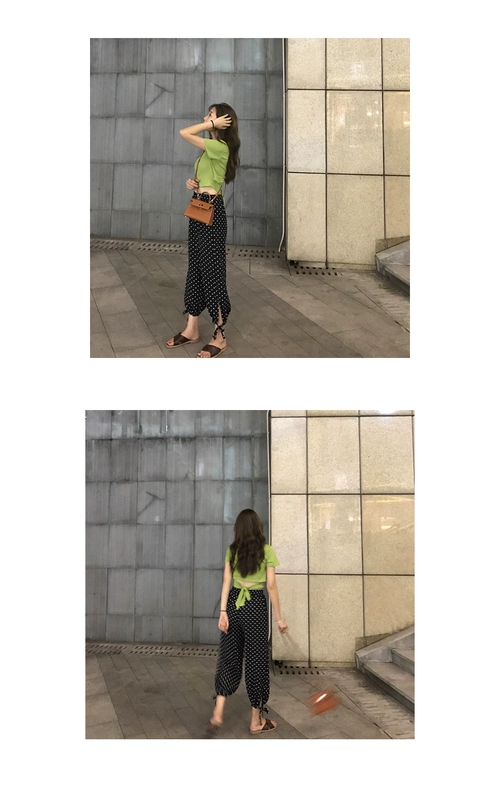 Kumayes mùa hè phiên bản Hàn Quốc của set đồ hoang dã với màu rắn Slim nữ tee eo băng bó khí chất nữ áo thun mỏng
