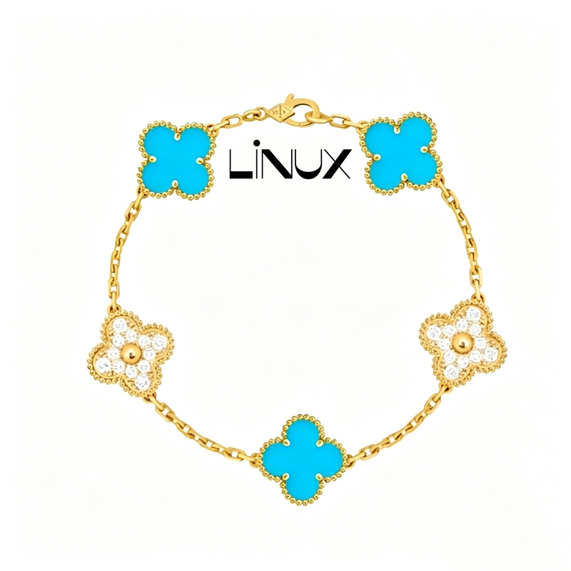 Turquoise Interlaced with Diamonds, V Gold Thick Plated 18K High-Value Bracelet for Women, Linux Four-Leaf Clover Bracelet, Women's Accessories Turquoise Interlaced with Diamonds, V Gold Thick Plated 18K High-Value Bracelet for Women, Linux Four-Leaf Clover Bracelet, Women's Accessories