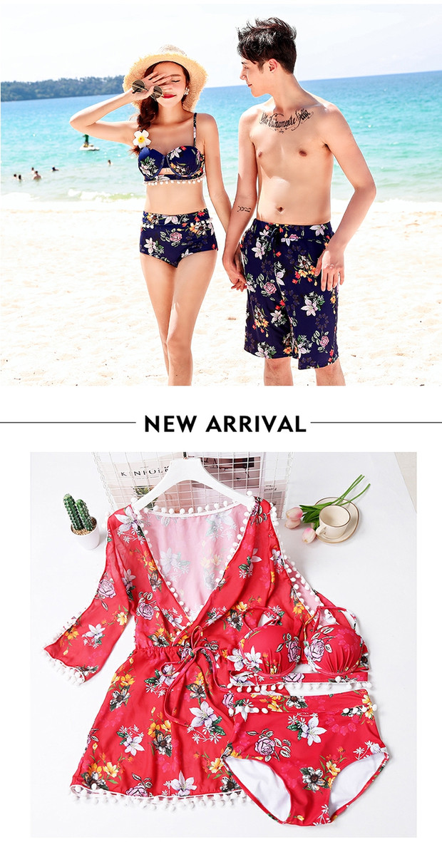 Bộ đồ bơi hàn quốc bộ bikini ba mảnh che bụng áo tắm nữ bảo thủ bên bờ biển tuần trăng mật cặp đôi áo tắm đồ đôi nam nữ đi biển