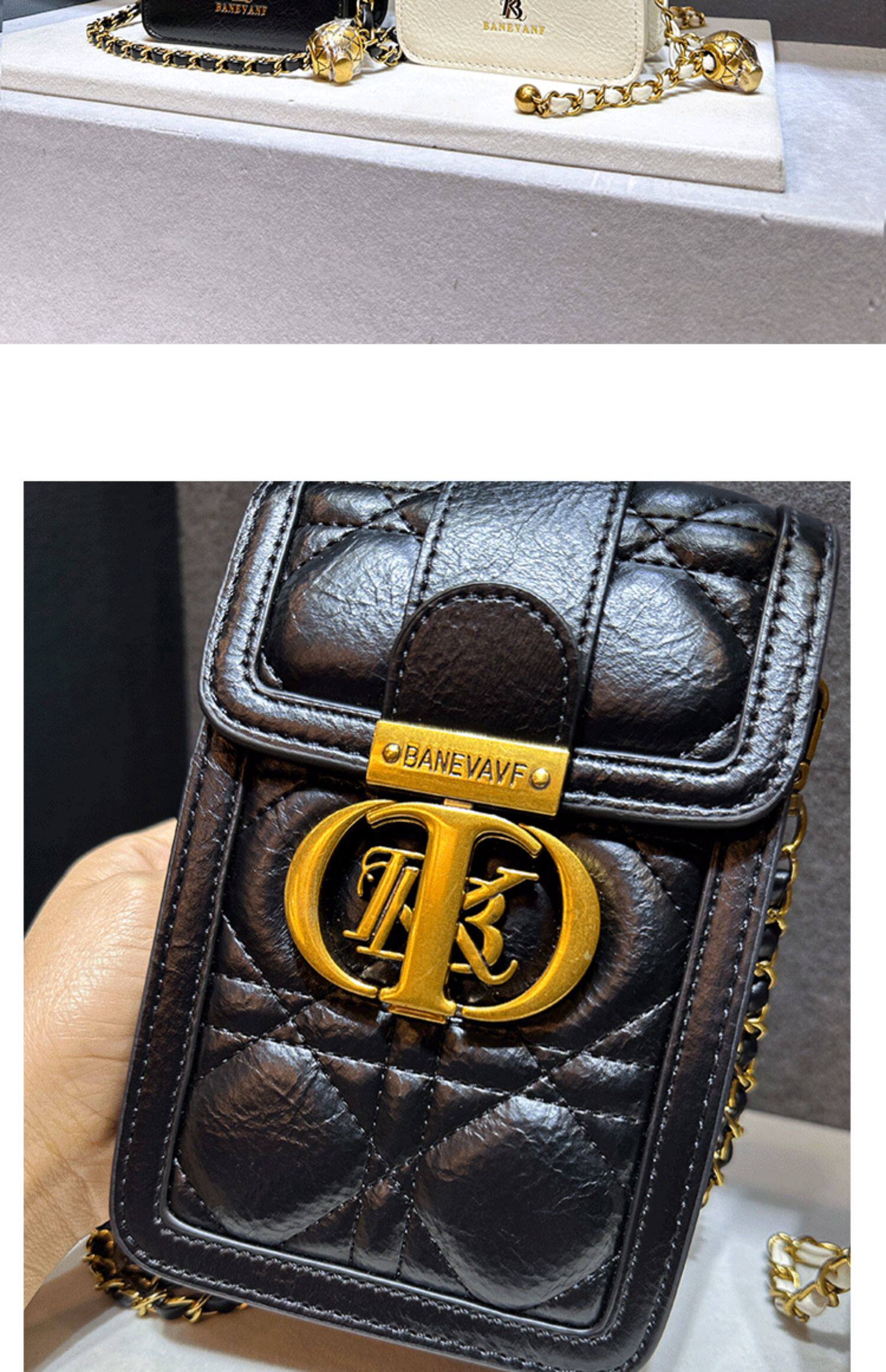сумка 香港正品2024新款轻奢真皮菱格链条斜挎手机包包单肩迷你小包女包