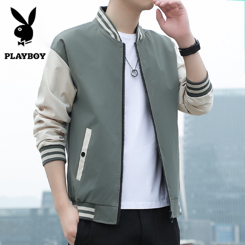 Playboy Spring Jacket Men's Baseball Jacket Stylish Windproof Windbreaker Stand Collar Autumn Coat
