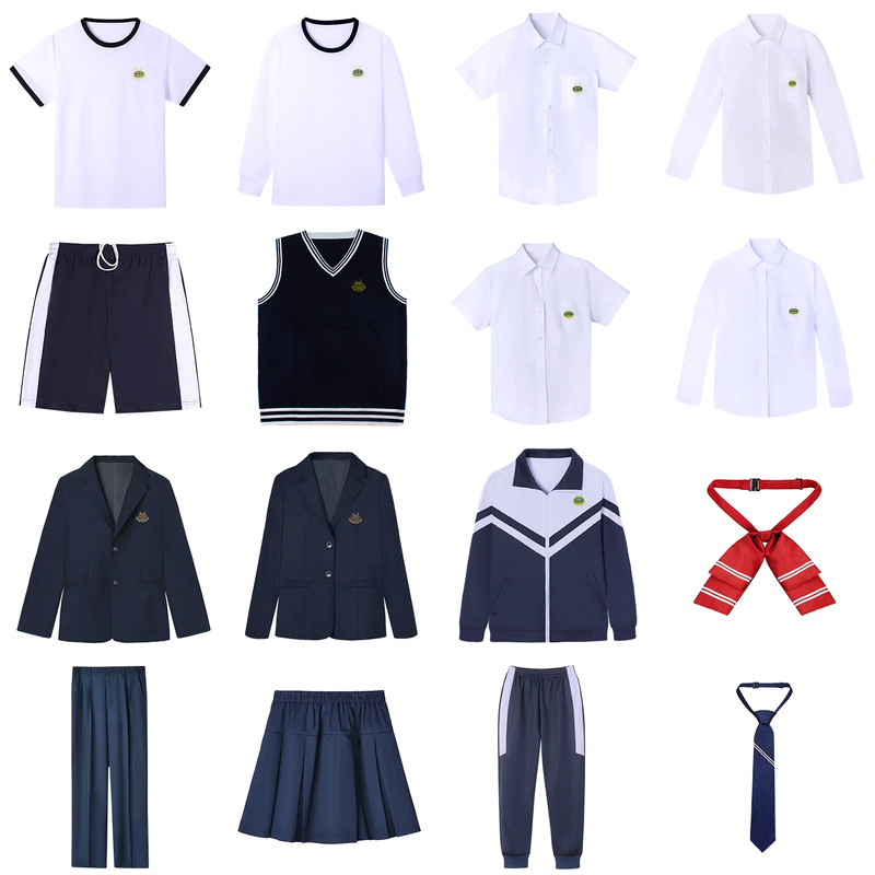Donghua High School Full Series 13-Piece Set of School Uniforms: Long and Short Sleeve T-Shirts, Shirts, Suits, Trousers, Skirts, Long Pants, and Jackets