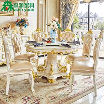 Eurostyle marble dining table and chairs combined round solid wood with turntable square dining table minimalist restaurant small family dining table