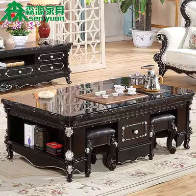 European-style marble Kung Fu tea Several small apartment living room solid wood ebony simple automatic water tea table tea table