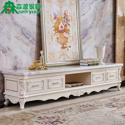 European marble TV cabinet coffee table combination solid wood White small apartment modern simple living room TV cabinet