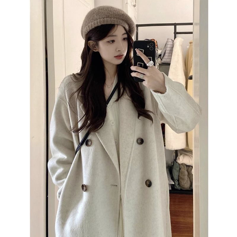 Oat colour Korean high level sensuo fur coat woman 2023 new autumn and winter small sub-medium long subcoat-Taobao