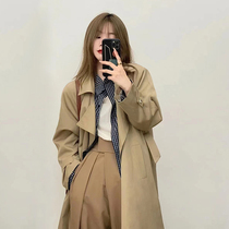 Windbreaker coat 2022 new womens clothing spring and autumn British style chic khaki small mid-length coat