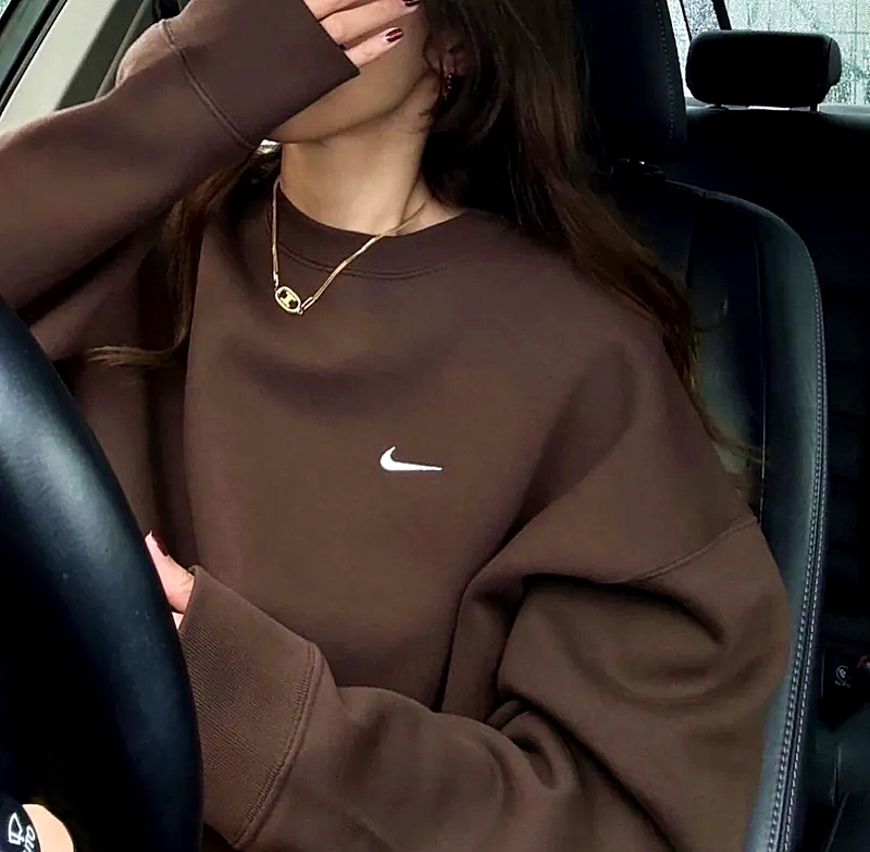 【Hooligan Nike Sportwear Embroidered Small Hook Melard Brown Basic Crewneck Unisex Sweatshirt】