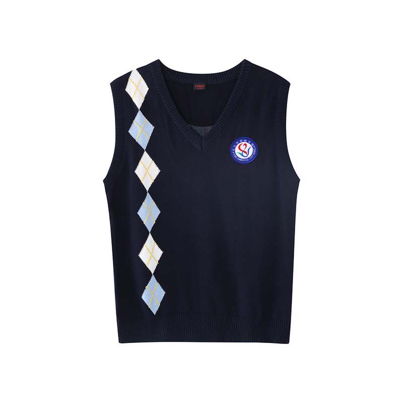 Lang college uniform knitted vest Yiwu business school British college style custom primary and secondary school uniform V-neck vest