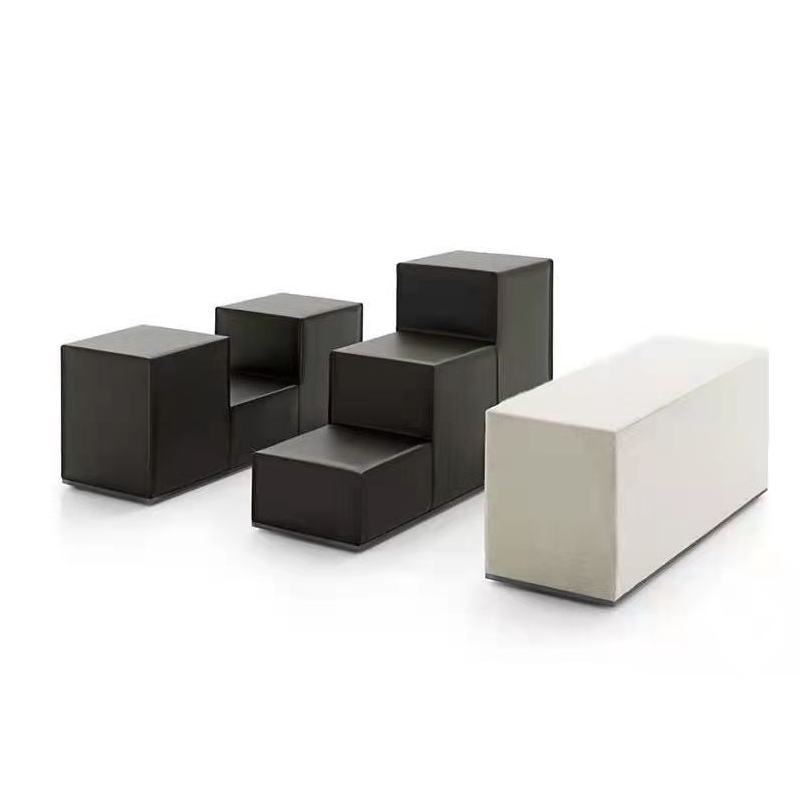 Minimalist modern Cubic geometric profiled Nordic black and white bench Bench Cloth Art sofa stool Stool Bench Hall Combo