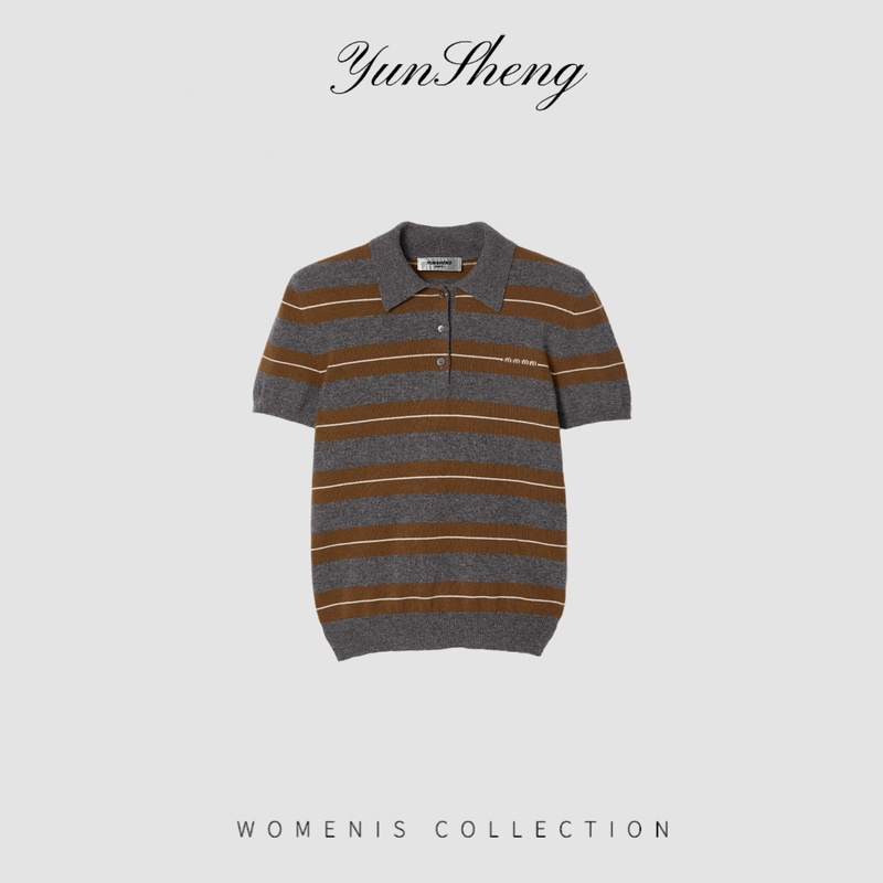 Yunsheng26 New Summer Style Women's Striped Design Polo Collar Wool Knitwear Elegant and Versatile Top for Work and Leisure