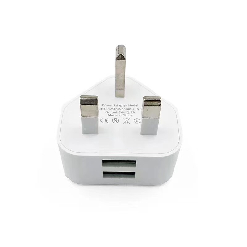British standard Hong Kong version three-legged two-port USB plug 5V2A dual-USB mobile phone charger triangle British standard charging head travel charger