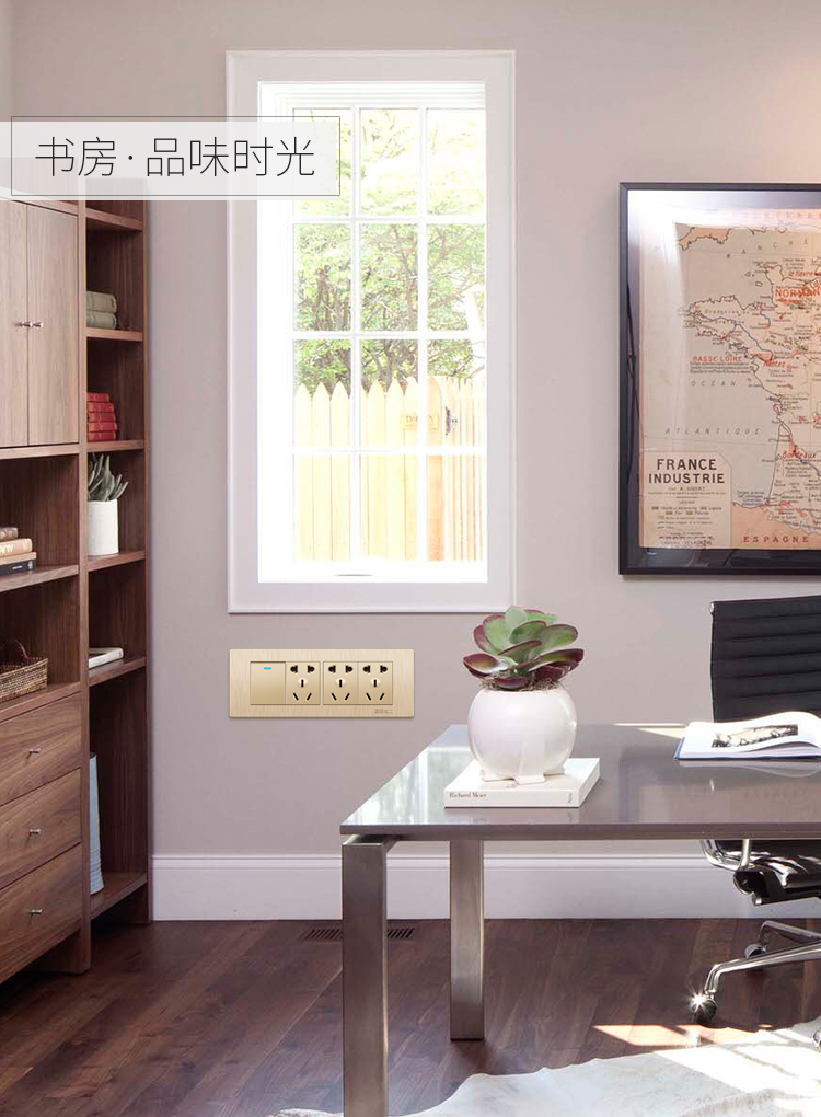 Bảng điều khiển ổ cắm điện quốc tế 118 loại công suất vàng chải một hai ba bốn bốn khung chức năng mô-đun - Kính gọng kính