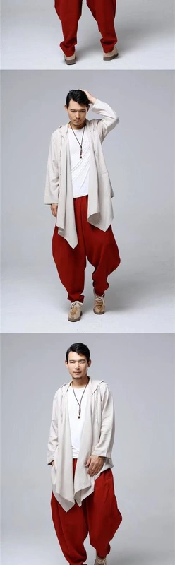 Áo khoác nam phong cách nam trùm đầu Hanfu cardigan mùa xuân và mùa hè áo khoác lanh mùa hè áo gió cotton và áo khoác phong cách văn chương giản dị - Áo gió