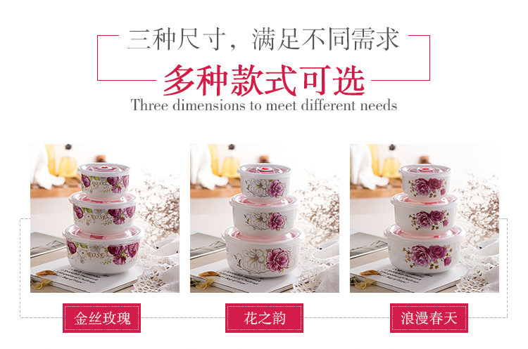 Gốm tươi bát ba mảnh hộp ăn trưa lò vi sóng đặc biệt hộp cơm trưa tủ lạnh giữ kín bát có nắp bát ăn liền - Hộp cơm điện sưởi ấm ủ cơm cắm điện