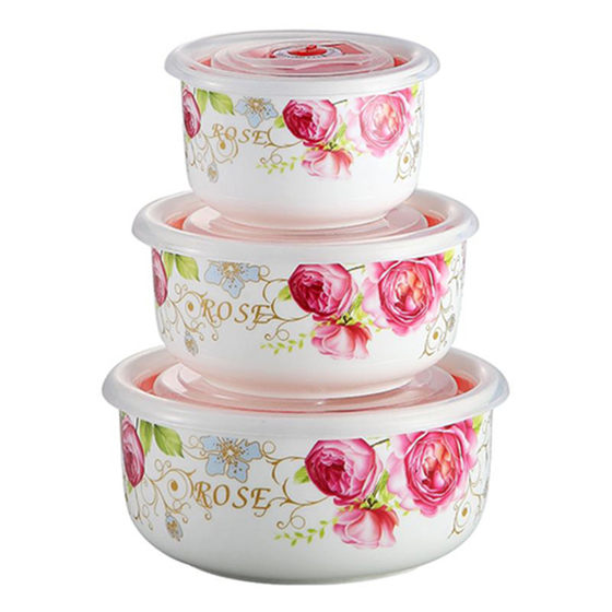 Ceramic fresh-keeping bowl three-piece set microwave oven lunch box with lid refrigerator bento sealed tableware dormitory large instant noodle bowl