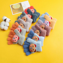 Childrens autumn and winter gush thickened with warm and cold-proof five-finger gloves