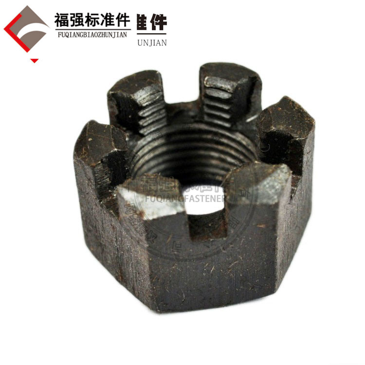 Grade 8 slotted nut GB6178 Hexagonal slotted nut Groove nut Black M8 to M36 medium carbon steel groove cap