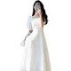 White French First Love Dress 2023 New Women's Summer Square Neck Puff Sleeves Retro Waist Slim Gentle Long Dress